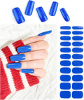 Semi Cured Gel Nail Strips Blue Solid Gel Nail Stickers with UV/LED Required Long Lasting Gel Nail Stickers Includes 22 Strips 2 Prep Pads, Nail File & Wooden Stick