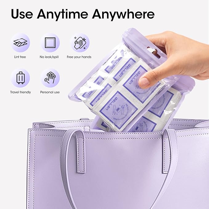 Gellen Nail Polish Remover Pads 100% Non Acetone, 100 Pack of Individually Wrapped Bulk Set Gel Nail Polish Remover Wipes, Skin-Care Formula, Travel Kit for Home & Professional Removal