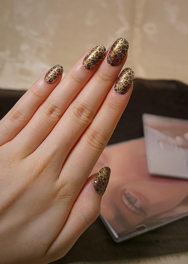 Semi Cured Gel Nail Strips, 20Pcs Long Lasting Salon Quality Wraps, Easy Apply & Remove Gel Nail Stickers with UV Light (Gilded Catalyst)