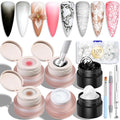 Cushion Ombre Nail Art Gel Kit with 3D Sculpting Gels, 4 Colors Gradient Painting Gel Polish Set with 100 Sponges, Brush & Carving Pen, Aura Nails DIY Home Manicure Salon Supplies
