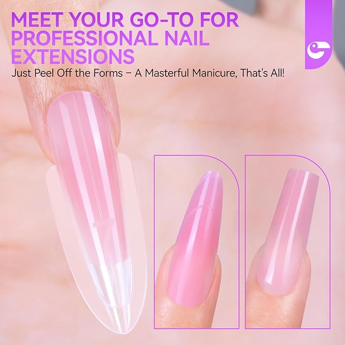 Salon-Perfect Sandwich Nail Forms at Home: Gelike EC Sandwich Dual Forms for Builder Gel - 2026 Nail Extension Mold No Gel Stacking - 240Pcs 15 Sizes for DIY Extensions Art - Almond Round