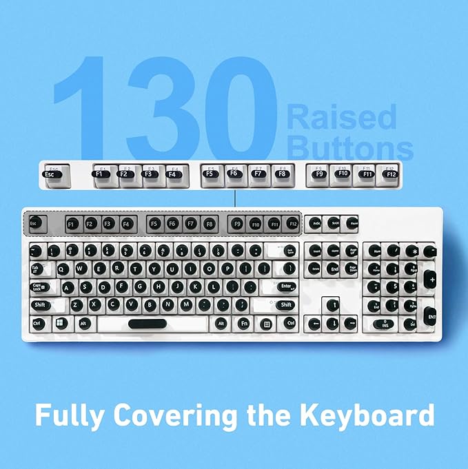 130 Pcs Raised Silicone Keyboard Sticker for Long Nails Typing and Gaming, Stable and Comfortable, Anti-Damage Symbolic and Alphanumeric Keys for Keyboards and Laptops (Black, 130pcs)