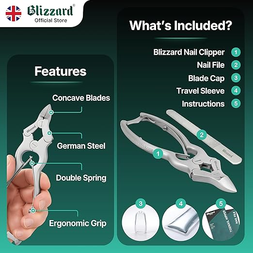 Toenail Clippers by Blizzard – Medical Grade Double Action Toe Nail Nipper Cutter for Thick Nails Seniors – 6 inch German Tool Double Spring