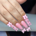 24Pcs Press on Nails Long Square French Tip Fake Nails Pink Full Cover False Nails with Bow Designs Square Nail Press ons Long Glue on Nails Cute Stick on Nail for Women