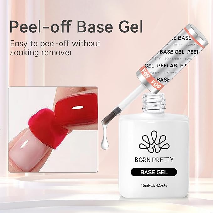 Born Pretty Peel Off Base Gel, Peelable Base Gel Coat for Gel Polish, Peelable Clear Foundation for Use with U V LED Nail Lamp, Nail Practice U V Nail Lamp Required Perfect for Beginners 15ML