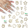 3D Nail Charms,24Pcs Love Heart Star Cross Cherry Butterfly Bow Nail Rhinestone Charms,Metal Alloy Nail Art Decorations for Manicure Design Accessories DIY Crafts (A Gold)