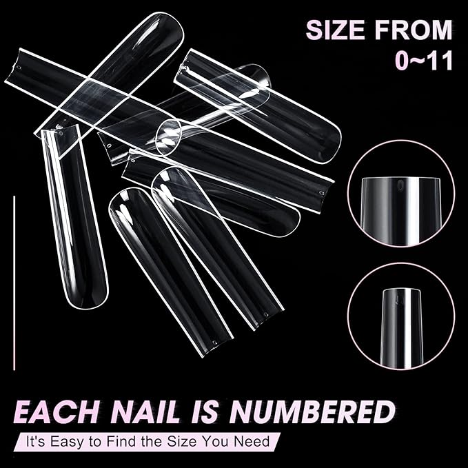 Ranrose Extra Long Nail Tips, 240PCS XXXL Long Square Acrylic Nails Full Cover Clear Long Straight Tapered Square Nail Tips 12 Sizes Pre-shaped Fake Nails for DIY Press On Nail Extensions for Women