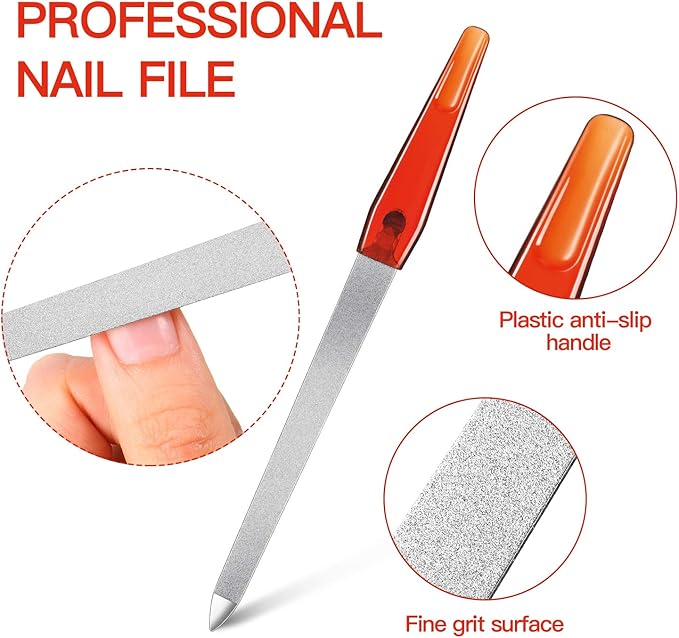 12 Pcs Metal Nail File 6.7 Inch Stainless Steel Nail File Double Sides with Anti Slip Handle Fingernails Toenails Manicure Tool for Woman and Men(Brown)