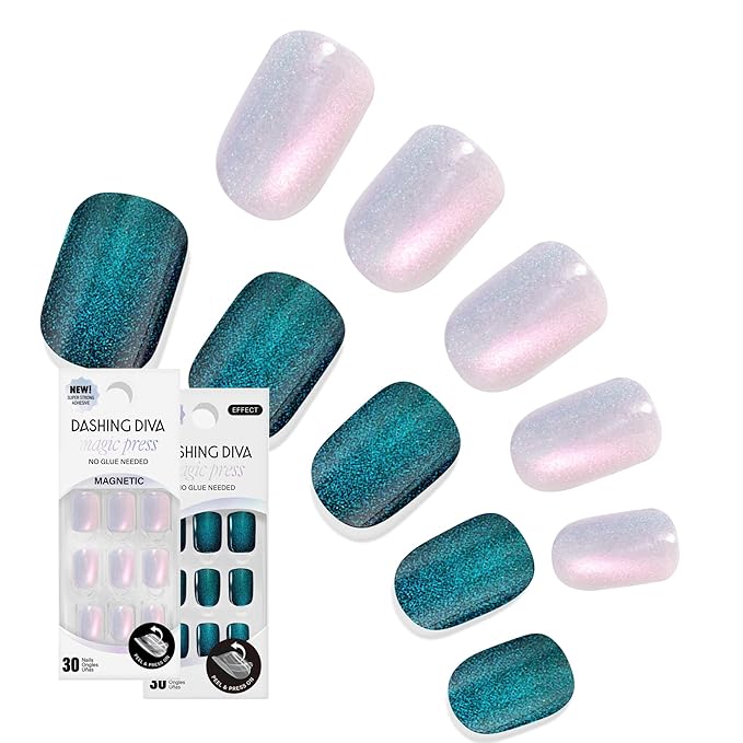Dashing Diva Magic Press Premium Nail Bundle - Intergalactic Collection - Square Shape Press On Nails - Glamour Glitch & Earth to Diva - Long Lasting Gel - Lasts Up to 7 Days - 2 Sets