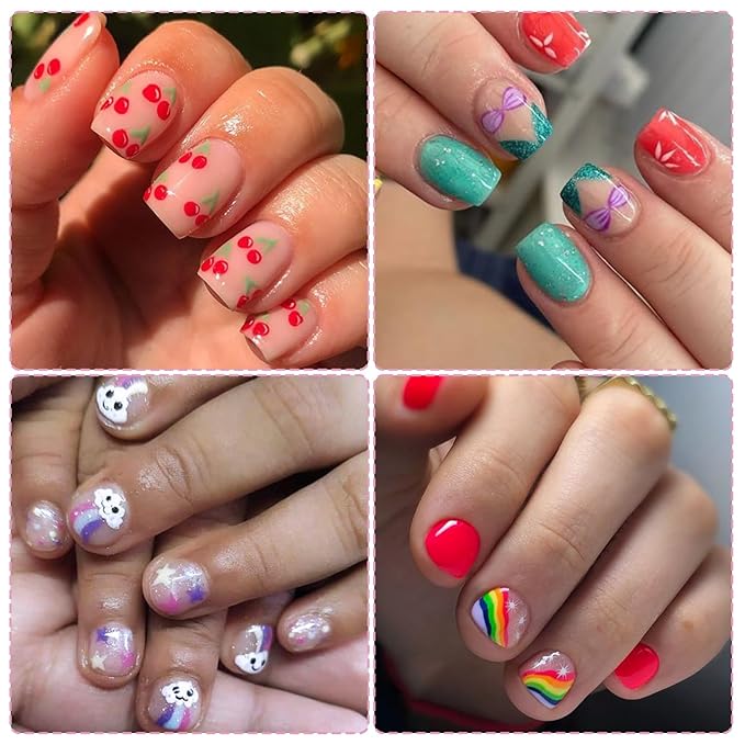 Nail Stickers for Kids - Self-Adhesive CuteNail Wraps, 3D Unicorn, Fruit, Animals, Star DIY Designs Nail Art Decals for Little Girls, Toddler (8 Sheets)