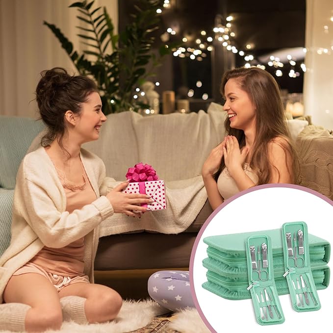 Manicure Set Bulk, Nail Clippers Kit Stainless Steel Fingernail Clippers Set, Sturdy Nail Tip Cutter Trimmers Professional Grooming Toenail Clippers Personal Pedicure Kits 8 in 1 (Green 24 Pack)