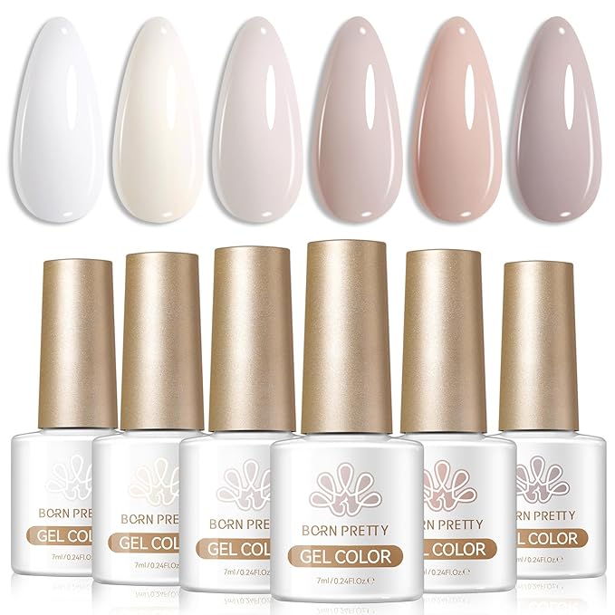 Born Pretty Nude Gray Pink Gel Nail Polish Set 6 Colors Cream Milky White Beige Gray Pink Neutral Gel Polish Soak off U v Gel Polish Kit for Salon Manicure and Nail Art DIY at Home