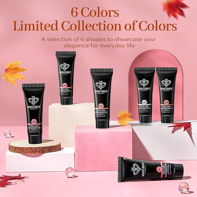 Modelones Poly Extension Gel Kit for Nail, 6 Colors Pink Nude Collection Poly Nail Gel Set Builder Gentle Colors French Manicure DIY Design Home Salon