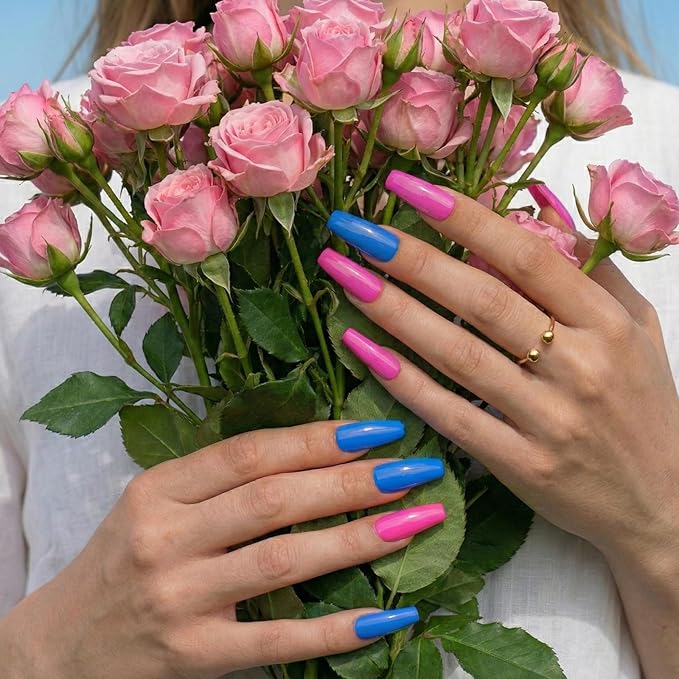 576 Pcs Long Coffin Press On Nails, 24 Colors Glossy False Nails Full Cover Fake Nail Tips with Adhesive Tabs & 10 Nail Stickers for Woman DIY Nail Art Practice & Daily Wear