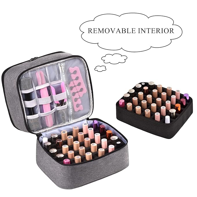 Upgraded Nail Polish Organizer Case - Holds 30 Bottles and 1 Nail Light, Double-layer Nail bag Organzier Case Nail Polish Storage Bag with Handles (Style B-Grey)