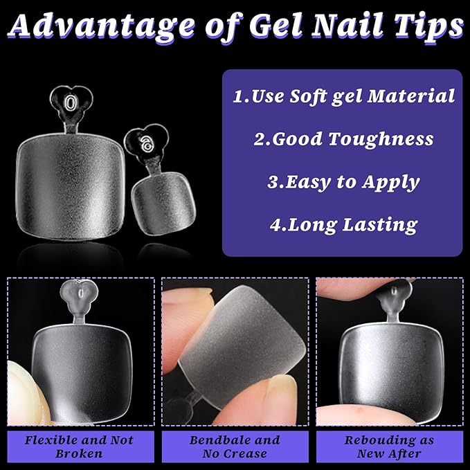 240pc Fake Toenails Full Cover Cover Gel Toe Nail Tips Clear Press on Toenail, Short Square Fake Toes Nails Tips Matte Gel Toenails Extrension False Toe Nail Feet Artificial Toenail Tip