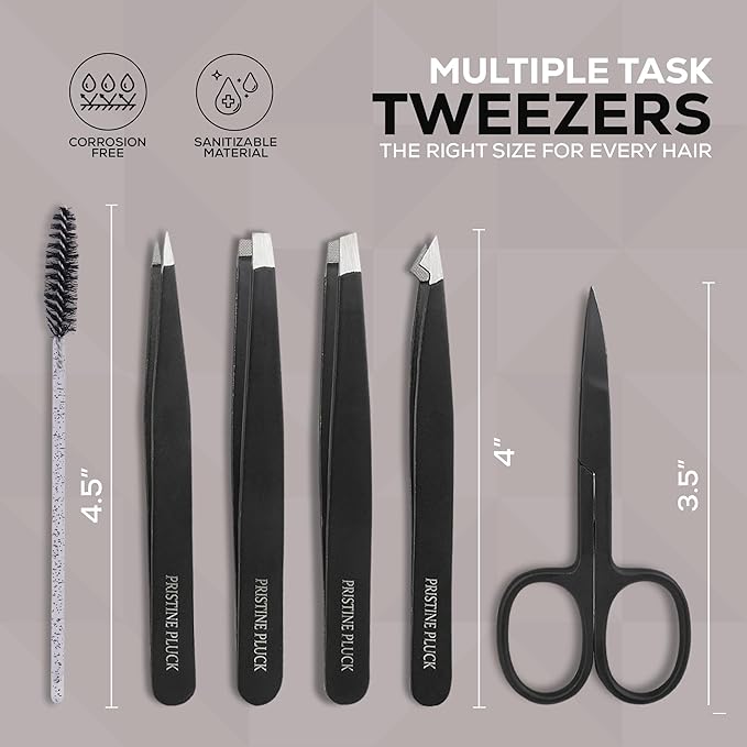 6 Pieces Professional Stainless Steel Tweezers for Eyebrows with Curved Eyebrow Scissors for in Grown Hairs,Precision Tweezers Set for Women & Men Hair Plucker with Fiber Tip