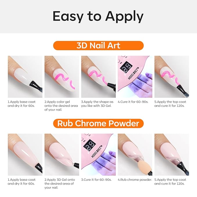 Modelones 3D Gel Nail Art, Sculpting Gel Glue for Molding, Drawing, Charms & Gems Glue, Nail Stuff for Chrome Powder and Rhinestone Design No Wipe, U V Light Cured Salon & DIY Use