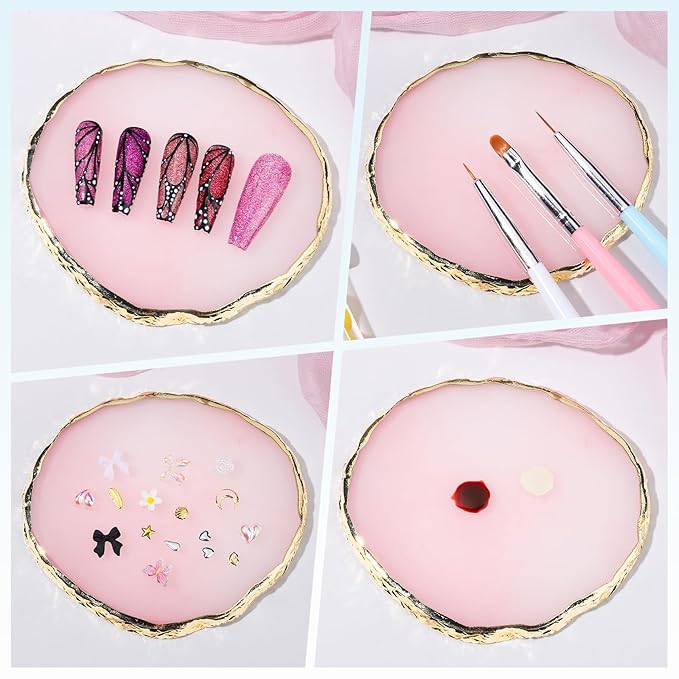 FANDAMEI Nail Tools Kit, 6PCS Nail Brushes for Nail Art, 1PCS Resin Nail Polish Palette, 1PCS Nail Clean Up Brushes, 5PCS Dotting Pen Nail Design Tools, Nail Polish Mixing Palette Nail Art Tools