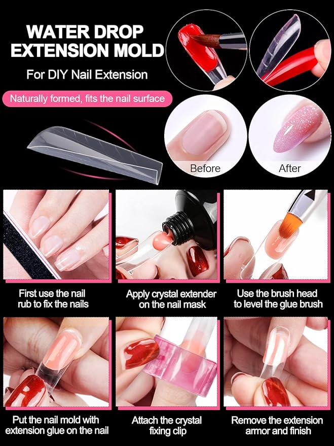 EBANKU 120Pcs Poly Extension Gel Dual Forms Clear Tips Set - Acrylic False Nails With 12 Sizes Square Stiletto Gel Forms Full Cover Reusable Molds