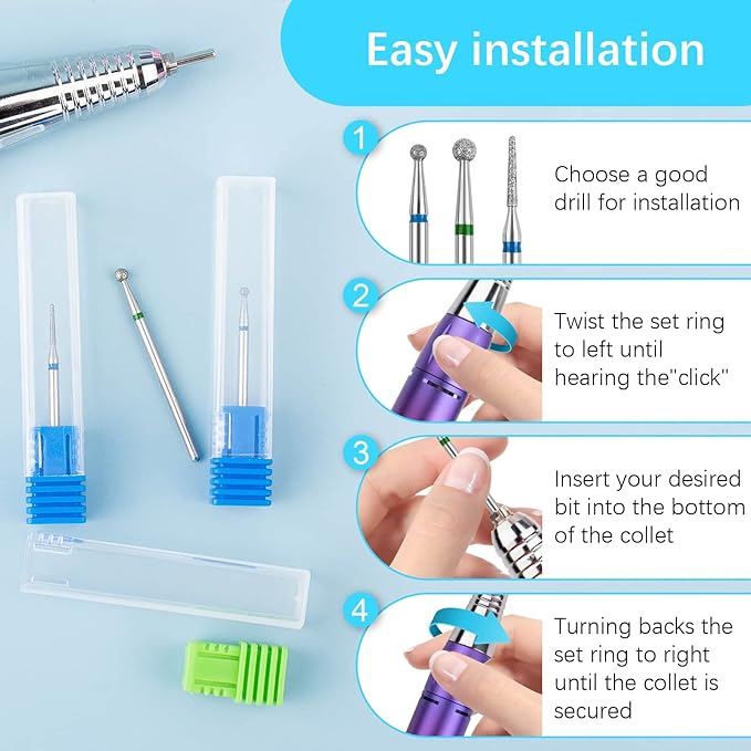 Cuticle Drill Bit,Cuticle Drill Bits for nails 3pcs Diamond Nail Drill Bits for 3/32''Electric Nail File Machine Pedicure Tool