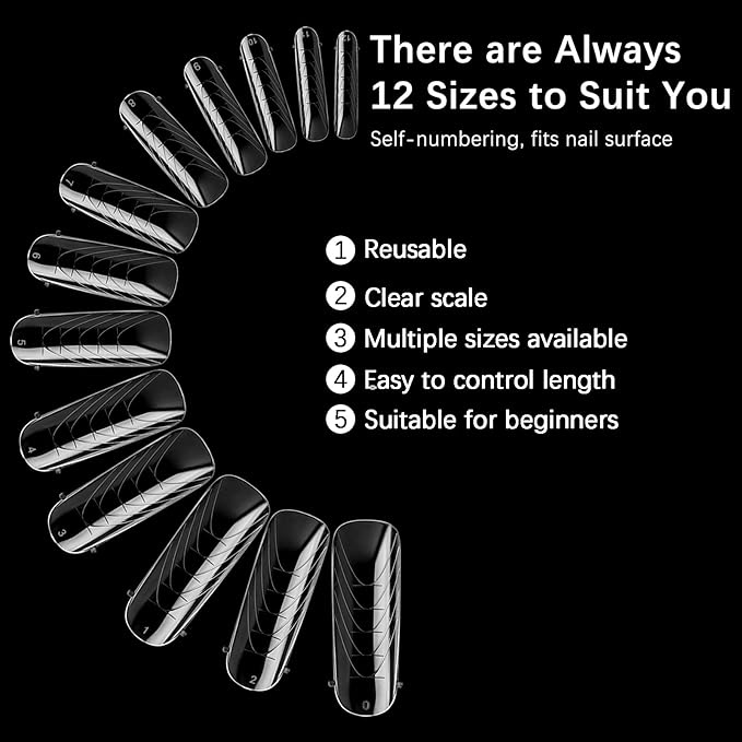 130 Pcs Poly Extension Gel Dual Nail Forms With Scale Builder Coffin Nail for Gel Manicure Art Design Salon DIY at Home (Long Round-Head Dual Forms Set)