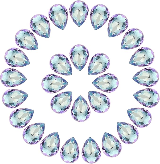 MECCANIXITY 48 Pcs 3D Teardrop Rhinestones Diamond Nail Charm Crystal Pointback K9 Glass Rhinestones Crystal Gems for Jewelry Making, Craft, 10x14mm, AB Dark Blue