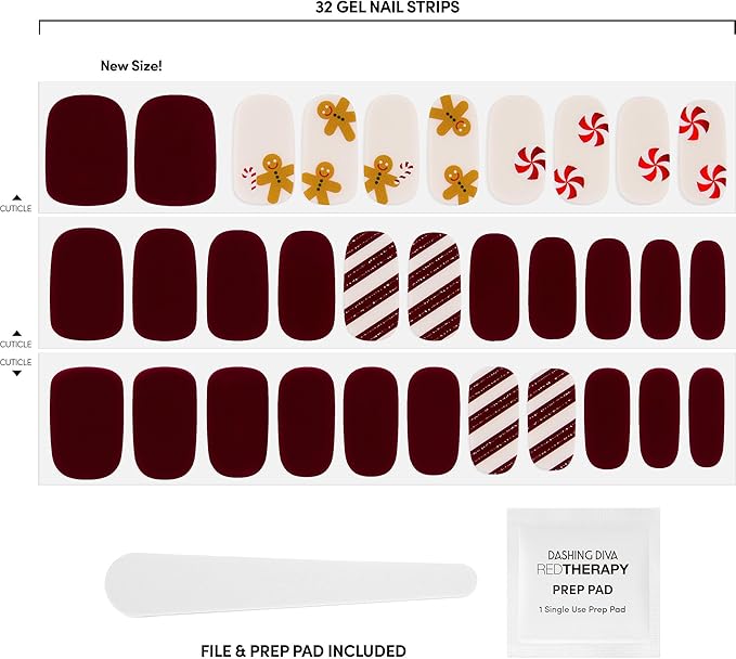 Dashing Diva Gloss Nail Strips - Jolly Good Fun | UV Free, Chip Resistant, Long Lasting Gel Nail Stickers | Contains 32 Nail Wraps, 1 Prep Pad, 1 Nail File