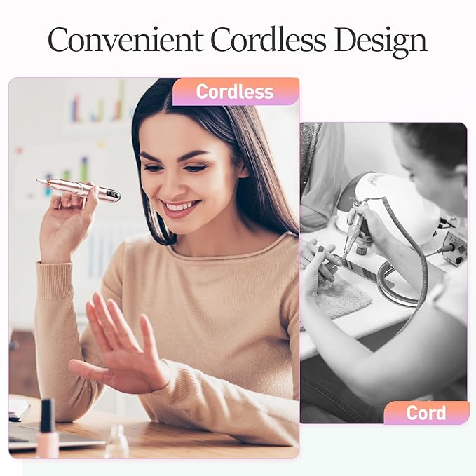 20000RPM Electric Nail Drill Rechargeable Compact Portable Efile Professional Manicure Cordless Pedicure Nail File Drill Kit for Acrylic Gel Nails and Home Salon Use