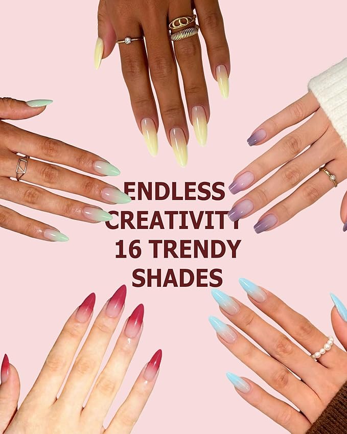 16 Colors Gradient Blooming Gel Nail Polish Palette, Aura Nail Art Kit for Blush Nails, Solid Creamy Gel for Ombre Nails, Sponge Patting Painting Gel, UV/LED Cured Nail Art Set for Beginners
