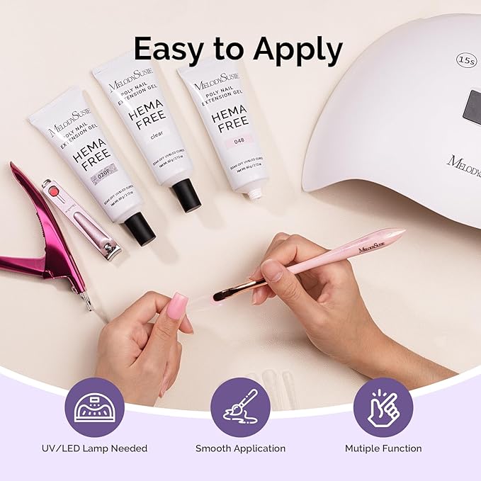MelodySusie Poly Nail Extension Gel 60g Hema Free Soak Off UV Lamp Cured Nail Thickening Nail Art Design Manicure Gift for Women 020F