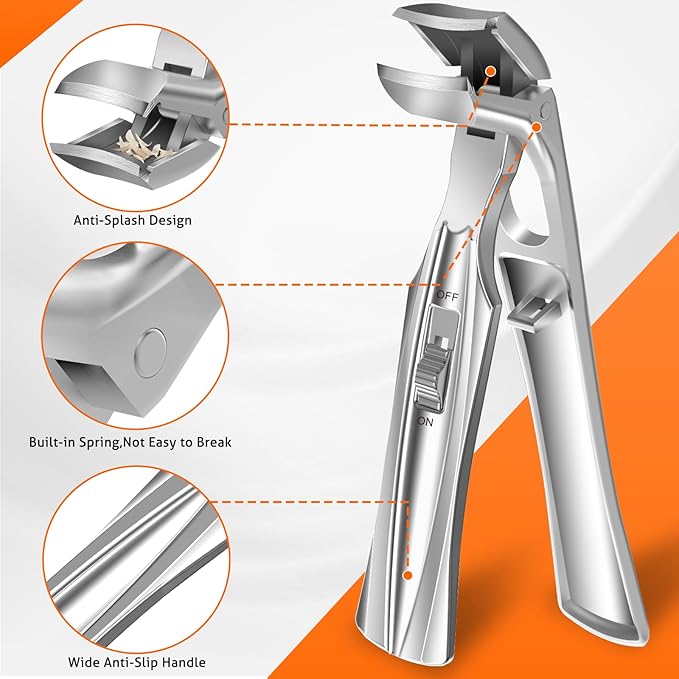 Toenail Clippers for Seniors Thick Toenails, Upgrade Angled Head Large Toe Nail Clippers for Men with Wide Jaw Opening, Sharp Heavy Duty Fingernail Clipper Cutter with Catcher Long Handle - Silver