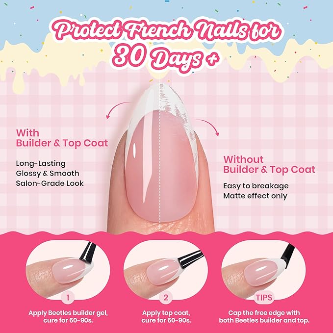 Beetles French Tips Press On Nails, Pastel Spring Nails Short Almond 6 Colors 192 Pcs, Spring Fake Nail Tips, Pink Blue Green Soft Gel Nails False Nails Art DIY For Women