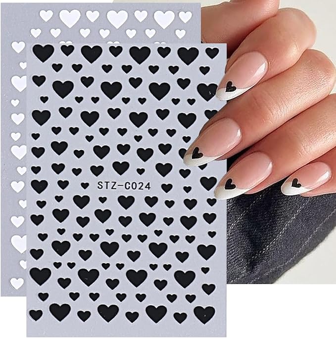 7 Sheets Valentines Day Nail Stickers for Nail Art 3D Self-Adhesive White Black Red Heart Nail Art Stickers Hollow Heart Love Design Nail Art Supplies Cute Nail Decals for Women Acrylic Decorations