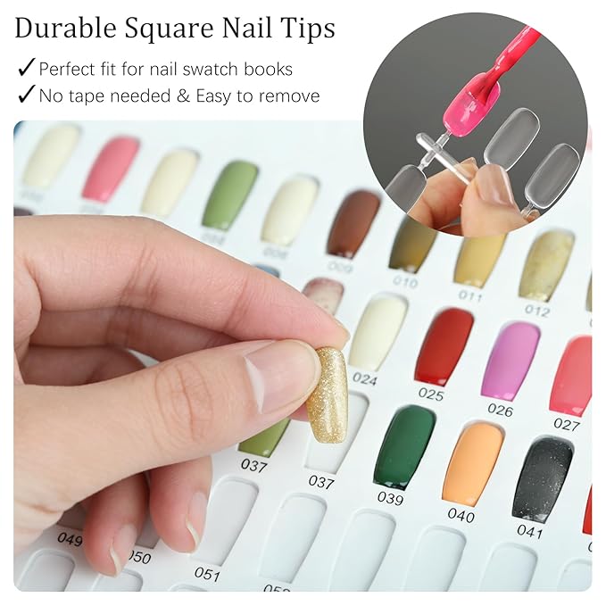 360PCS Flat Square Nail Tips for Nail Color Display Book, Color Display Chart Nail Display Card for Colorful Nail Polish DIY Training Practicing Displaying (Transparent)