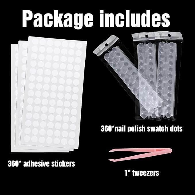 360 Pcs Round Nail Polish Swatches Dots, Clear Nail Swatches for Gel Polish, Nails Color Display Tips with Adhesive Stickers, Nails Swatch Book for Polishes DIY Training Practicing Displaying