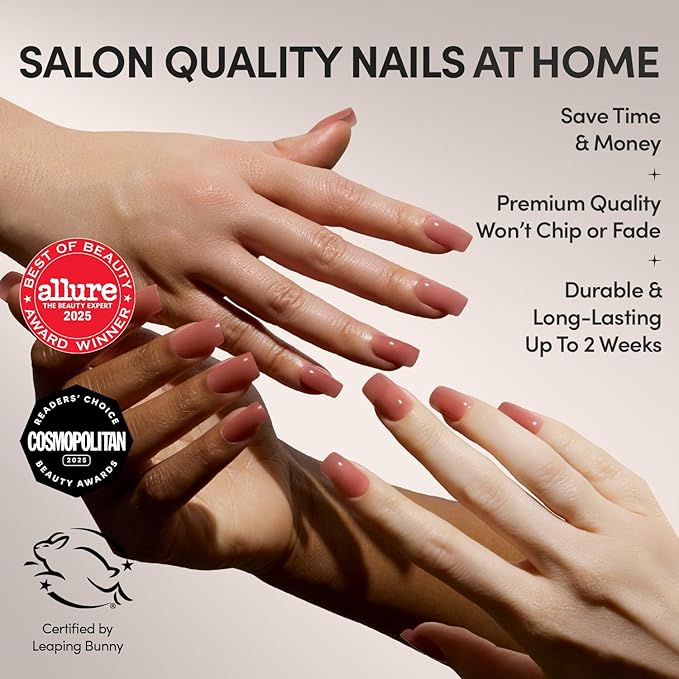 Glamnetic Press On Nails - Dusty Pink | Medium Square Fake Nails, Sheer Mauve Neutral, Salon Quality | 15 Sizes - 30 Nail Kit