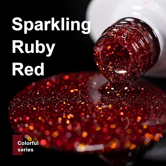 RARJSM Reflective Glitter Gel Polish Red Disco Glitter Gel Christmas Sparkling Glitters Iridescent Shimmer Sparkle Diamond Gel Polish Soak off Nail Art Manicure Salon DIY at Home 1PCS 7.5ML