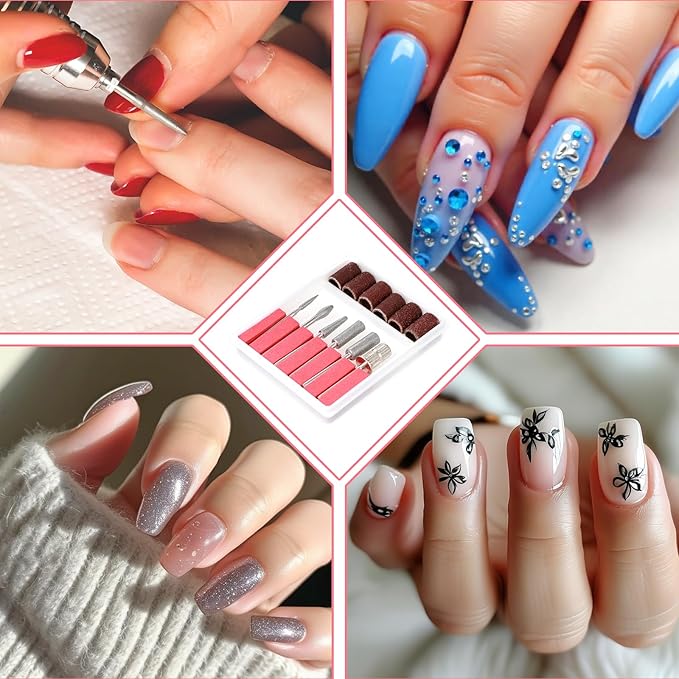 6Pcs Nail Drill Bits Set 3/32" Nail Drill Bits Sanding Bands Nail Drill Bits for Machine Replacement Electric File Nail Bits for Acrylic Gel Nails Cuticle Manicure Pedicure Polisher