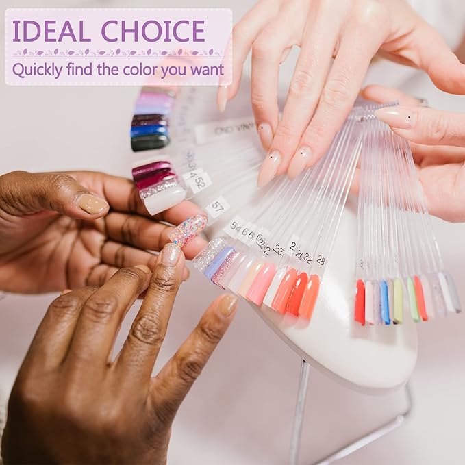 BQAN 200 Pcs Nail Swatch Sticks with Ring, Nails Art Display/Nail Practice Sticks for Home or Salon Use, 4 Pack Number Stickers
