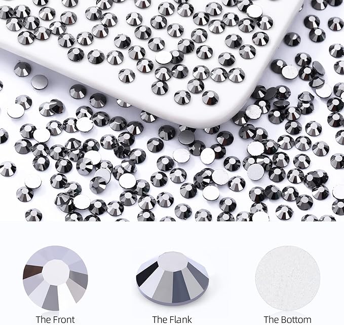 Black Hematite Flatback Rhinestones, Glass Rhinestones for Nail Art and Craft, Glue Fix, Loose Crystal Gemstones(Black Hematite, SS8, 1440pcs, 2.3-2.5mm)
