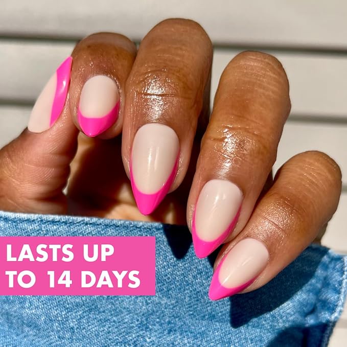 Olive & June Maximalist Instant Mani Press-On Nails (Glue) | 42 Fake Nails, 21 Sizes | Non-Toxic, Long-Lasting Big, Bold Gorgeous Realistic Look | Salon-Quality | Medium, Stiletto | Neon Pink French