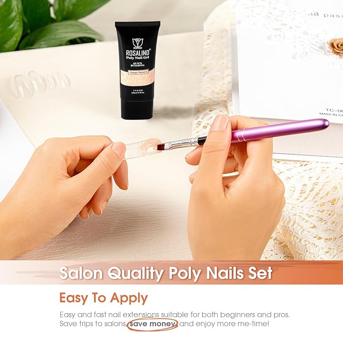ROSALIND Nude Poly Extension Gel, 60ml Nude Poly Nails Gel for Nail Art Decoration, Hot Builder Color Nail Thickening Extension Easy to DIY Use at Home Need UV Lamp