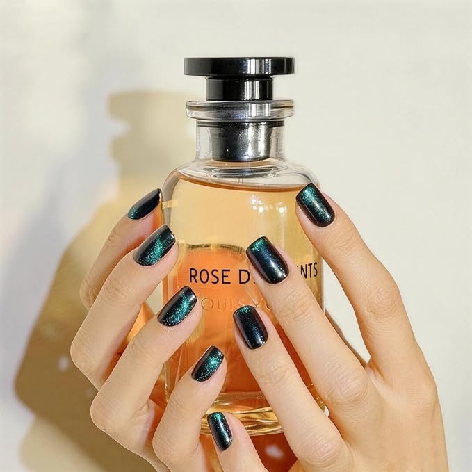 Green Cat Eye Press on Nails Short Square, St. Patrick's Day Nail, French Tip Short Square Glue on Nails for Women Gift, Reusable Soft Press on Acrylic Nail with Designs 30Pcs (Teal Green)
