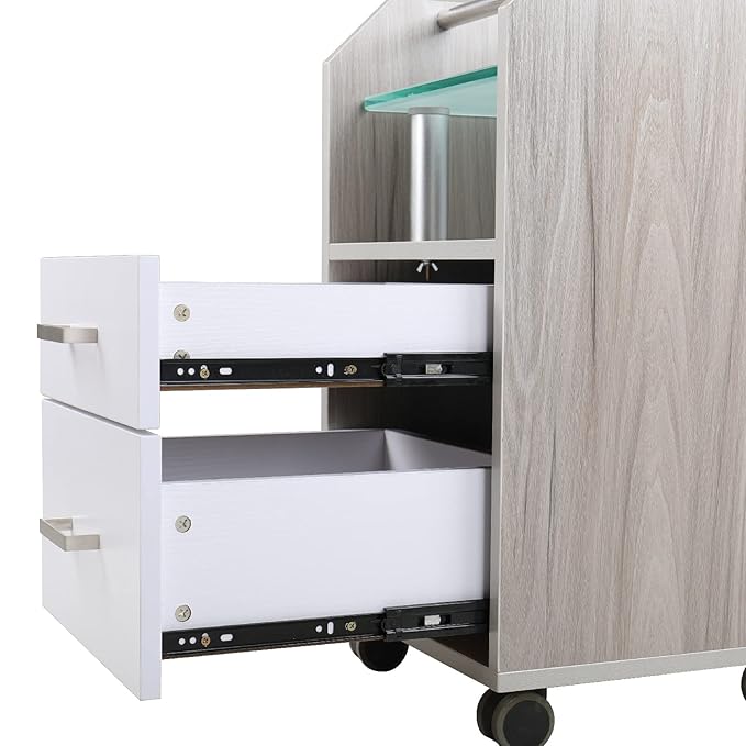 Glass Glow Pedicure Trolley Light Wood Cart for Nail Salon Furniture & Equipment