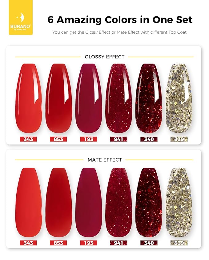 BURANO Poly Extension Gel Nail Kit, 6 Colors Nail Poly Nails Builder Gel Set for Beginner & Professional Using, DIY Starter Kit Nail Art Gift (Red)