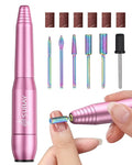 Subay Electric Nail Drill, Portable Electric Nail File for Acrylic Gel Nails, Manicure Pedicure Tool with 6 Bits and 26 Sanding Bands for Home and Salon Use - Pink