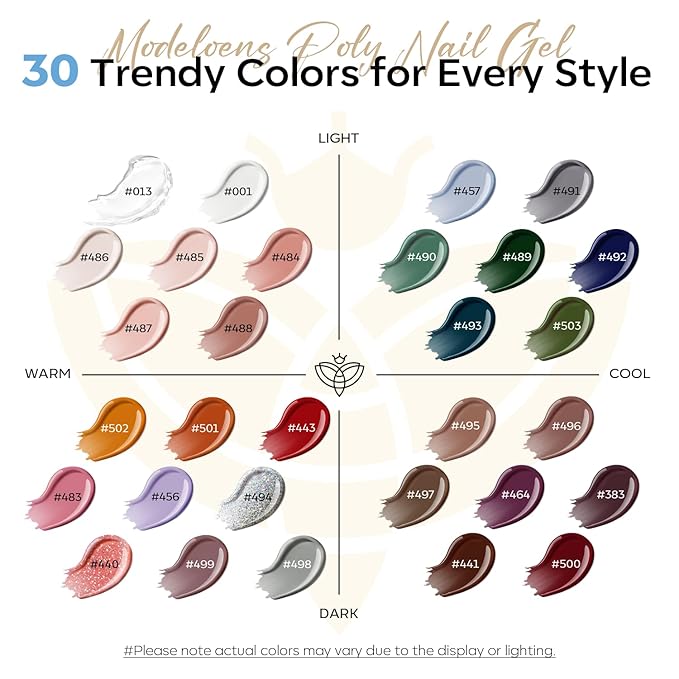 Modelones Hand to Toe Poly Nail Gel Kit, 30 Colors Earthy Tones Complete Extension Gel Nail Kit with U V Lamp Slip Solution Builder Tools for Starter & Professional DIY Manicure