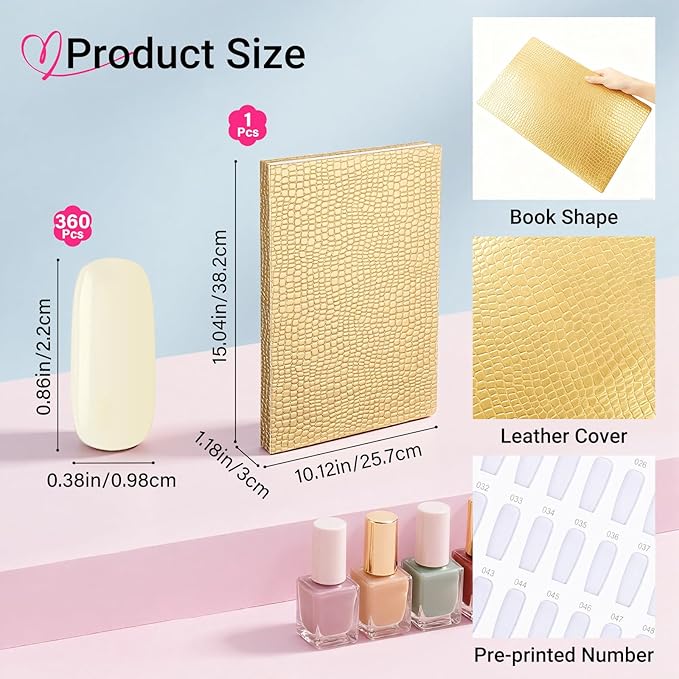 Segbeauty 308 Color Nail Color Sample Swatches Book, Nail Polish Display Swatches Book Gold, Gel Press On Nails Organizer Case with 240 False Fingernail Polish Holder Art Salon Storage Boxes Cases