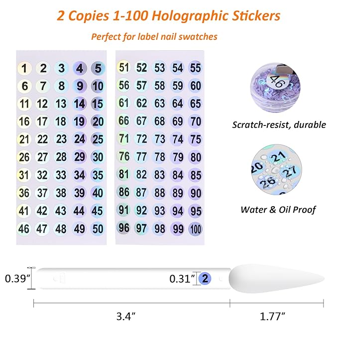 100 ps Nail Swatch Sticks with Number Stickers, Nail Color Display Stiletto Tips, Fan-shaped Nail Polish Practice Sticks, Nail Art Display Sample Color Wheels (Transparent)